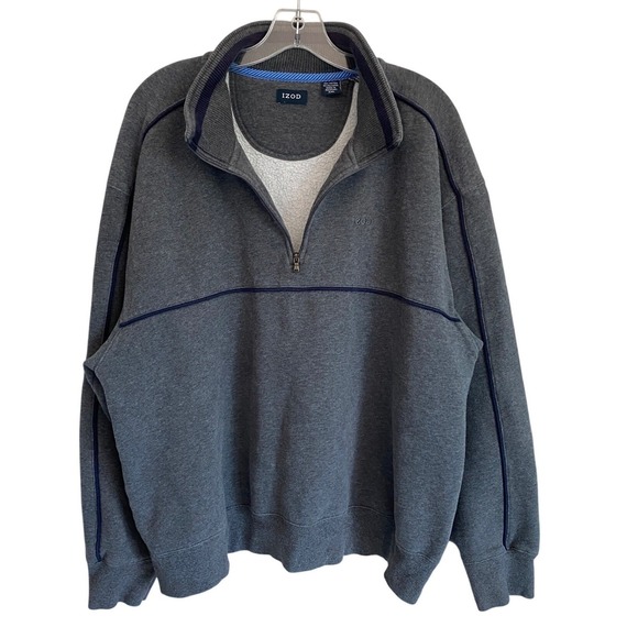 Izod Other - IZOD Mens XXL Gray Navy Piped Fleece Quarter Zip Pullover Sweatshirt